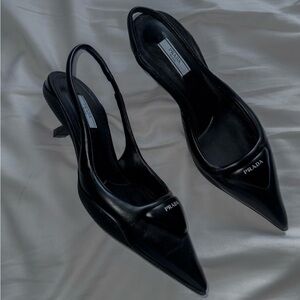 PRADA- Brushed leather slingback pumps